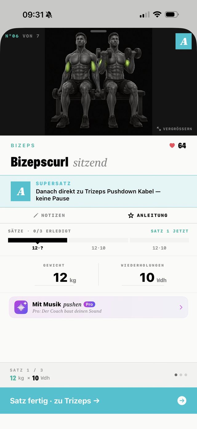 Trainiq Workout mit Supersatz und Übungsbild