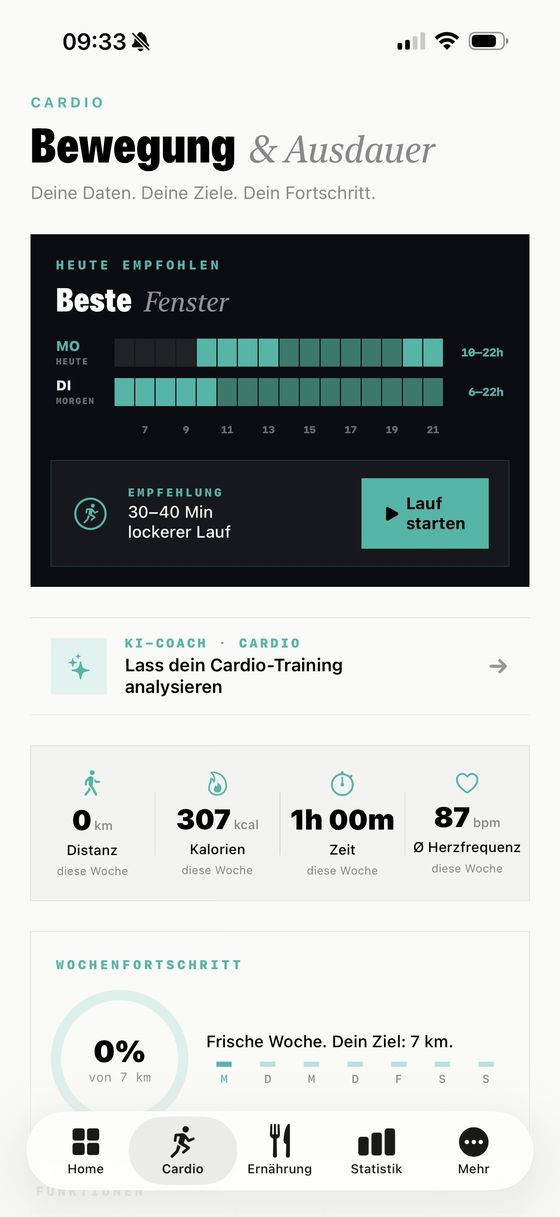 Cardio mit besten Lauffenstern