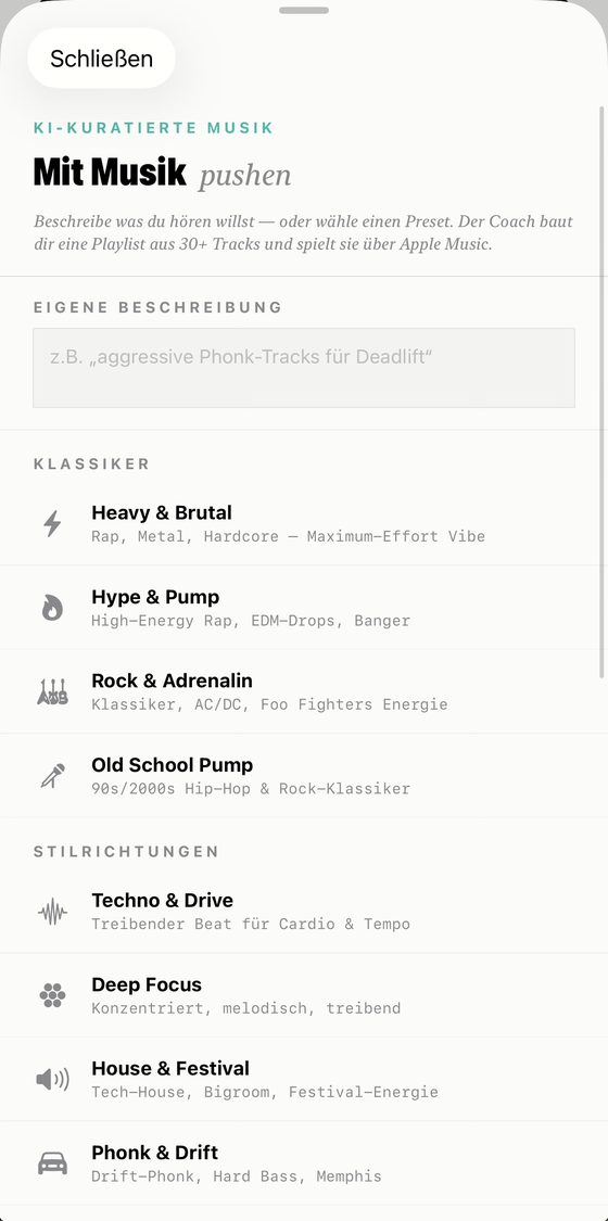 Mit Musik pushen — Stilrichtung wählen