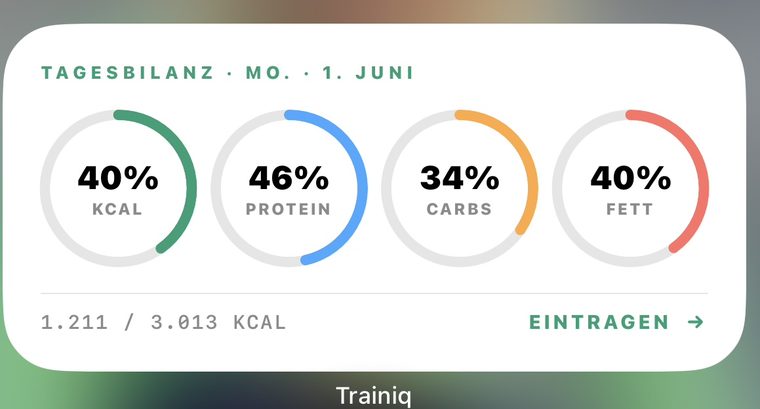 Tagesbilanz-Widget: Kalorien und Makros